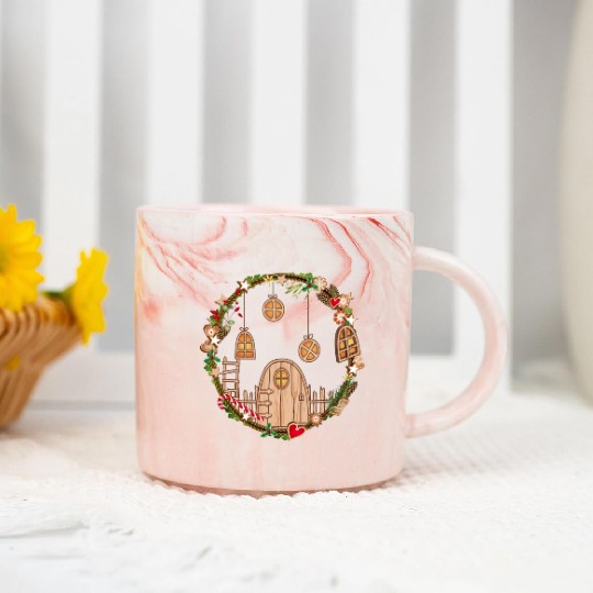 Elf door in Christmas wreath for Christmas Marble Mugs