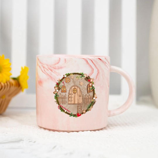 Elf door in Christmas wreath for Christmas Marble Mugs