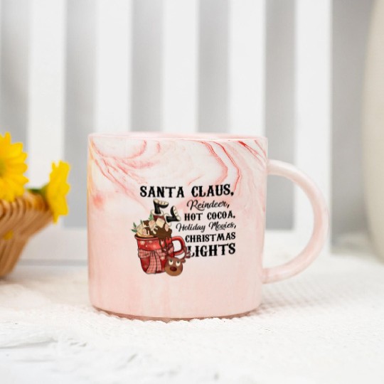 Santa Claus Reindeer Hot Cocoa Holiday Movies Marble Mugs