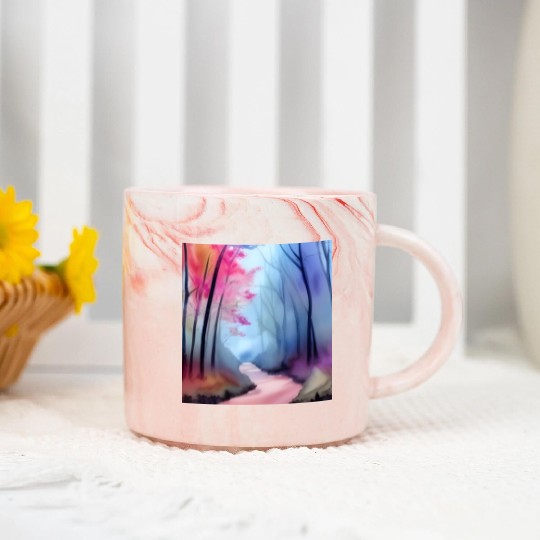 Pink and blue watercolor trees Marble Mugs