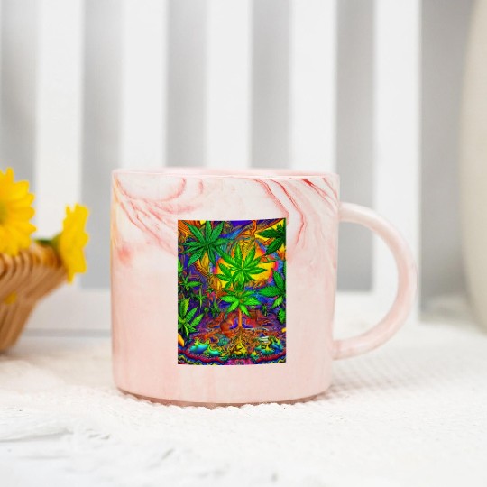 Psychedelic Colorful Cannabis Marble Mugs