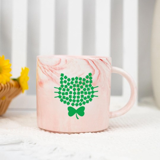 Cats Green Clovers St. Patrick's Day women men kid Marble Mugs