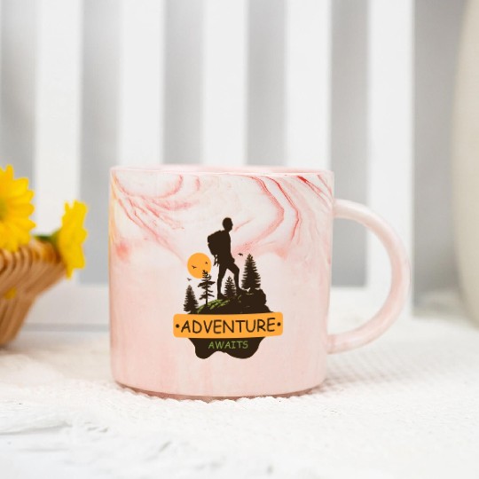 Adventure awaits print brown Marble Mugs