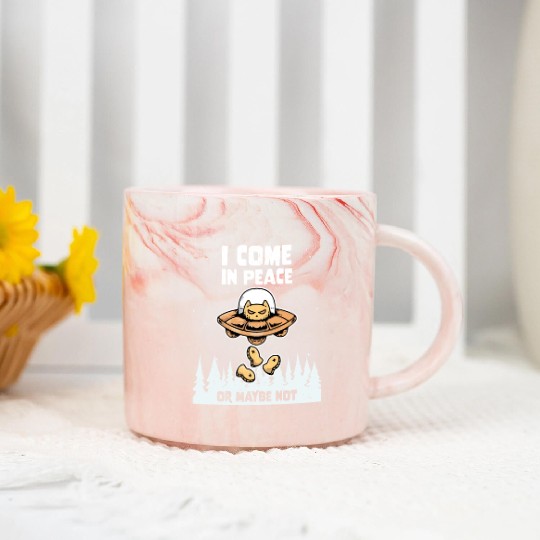 Alien Galaxy Cat Lover Come In Peace Or Maybe Not Marble Mugs