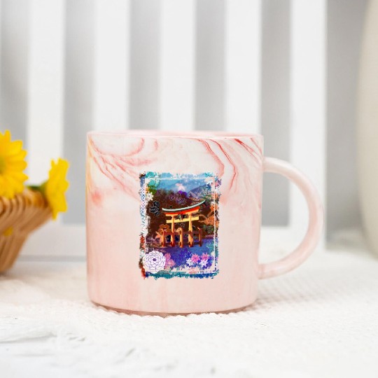 Japan Torii Gate In Water Mountain Collage Art 73 Marble Mugs