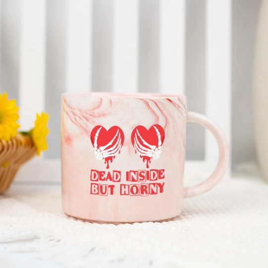 Dead Inside but horny Valentine Meme Skull Gift Marble Mugs