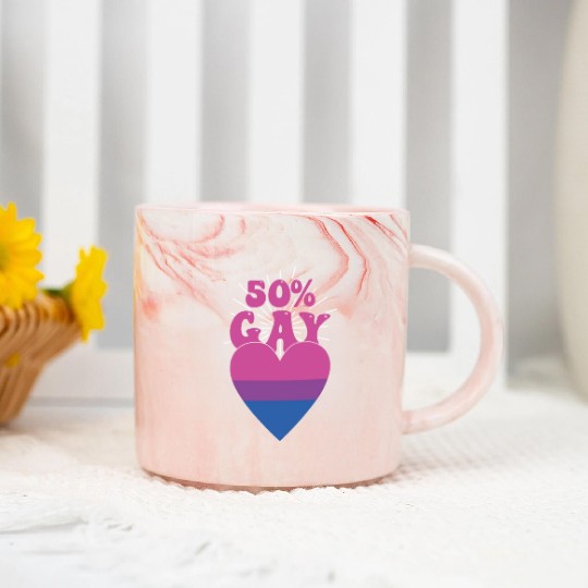 50% Gay Bisexual Pride Flag Heart LGBTQ Marble Mugs