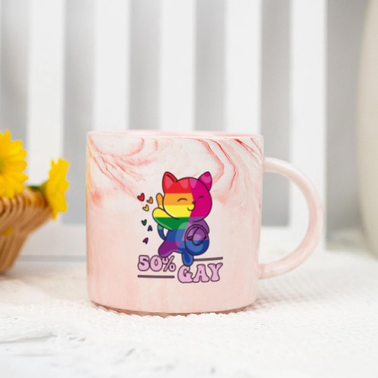 50% Gay Bi Bisexual Pride Kawaii Cat Kawaii Marble Mugs