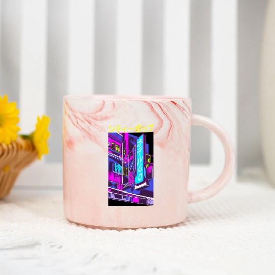 Japanese City Pop 70s 80s Vaporwave Aesthetic Marble Mugs