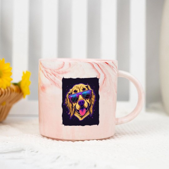 Golden Retriever Dog with Sunglasses Marble Mugs