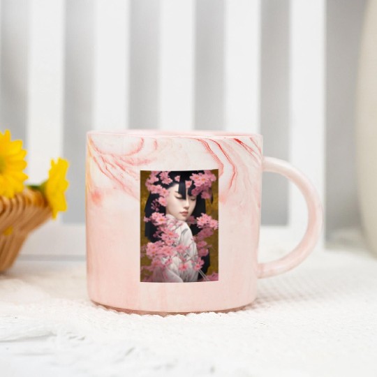 Japanese Geisha Digital Art Print POSTER Marble Mugs