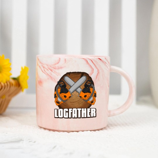 chainsaw Logfather Lumberjack Marble Mugs
