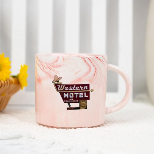 Route 66 Neon Western Motel Bethany Oklahoma Marble Mugs