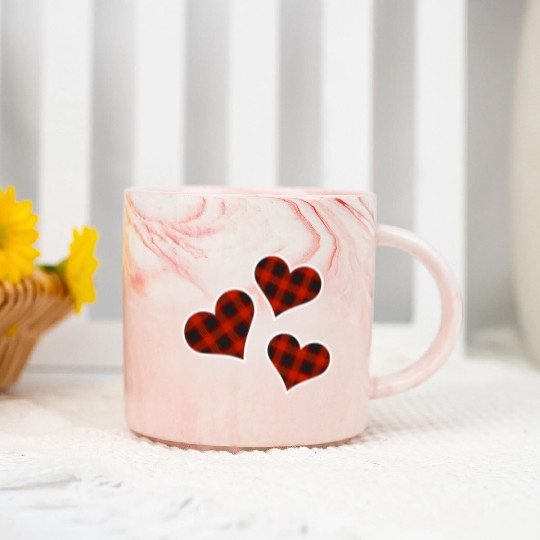 Buffalo Plaid Hearts Marble Mugs