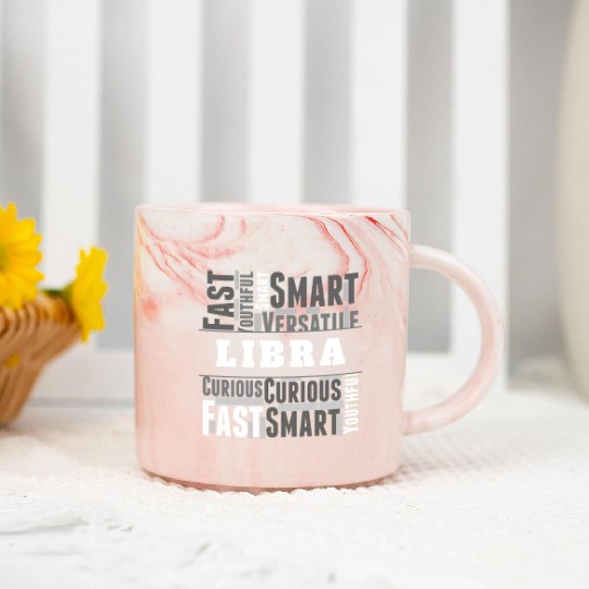 Libra Zodiac Star Sign Word Cloud Square Monochrom Marble Mugs