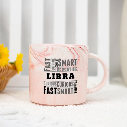 Libra Zodiac Star Sign Word Cloud Square Monochrom Marble Mugs