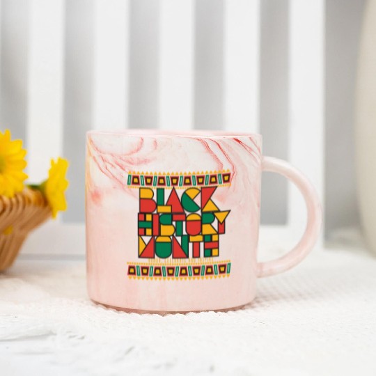 Black Geometric History Month Marble Mugs