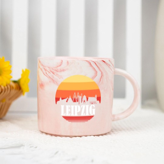 Leipzig Retro Skyline Marble Mugs