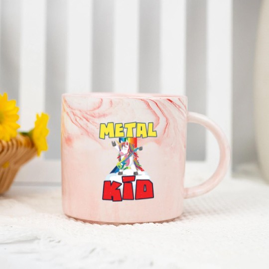 Rock Sign Guitar Unicorn Rainbow Metal Kid Music Marble Mugs