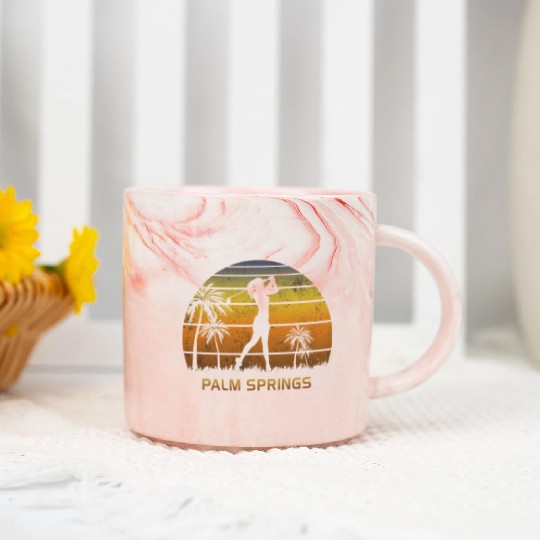 Retro Palm Springs Women's Golf Golfing Fan Marble Mugs