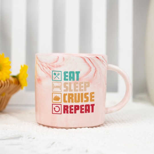 Eat Sleep Cruise Repeat Retro Marble Mugs