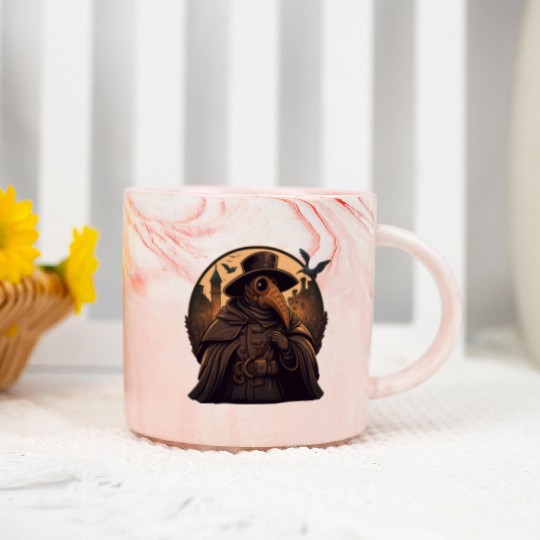 Plague Doctor With Suit and Mask Marble Mugs