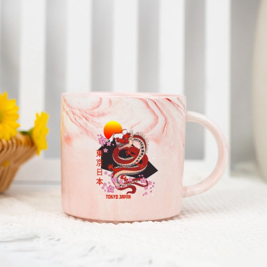 Japanese Tokyo Dragon Asian Vintage Retro Style Marble Mugs