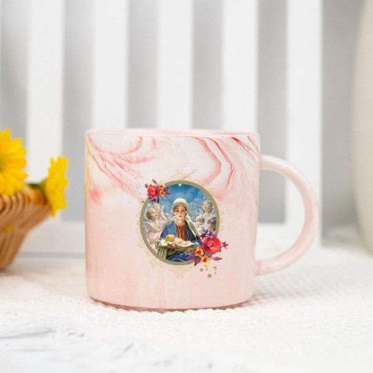 Christmas Nativity Star Blessed Mother Mary Jesus Marble Mugs
