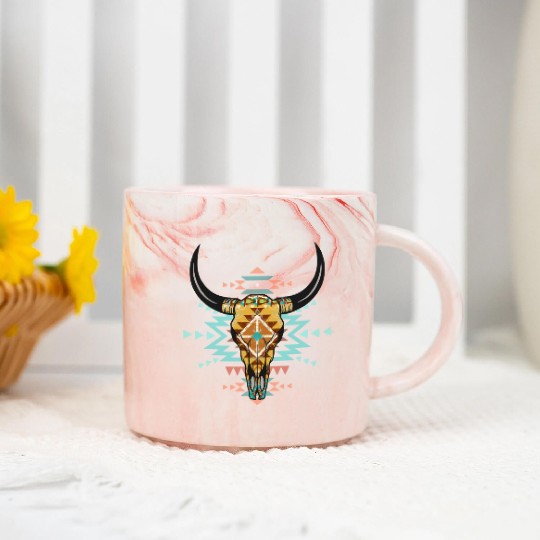 Western Aztec Bull Skull Marble Mugs