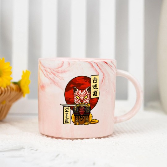 Samurai Cat Marble Mugs