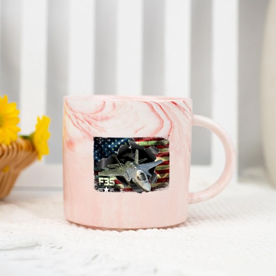 F 35 Lightning Air Force Military Veteran Pride US Marble Mugs