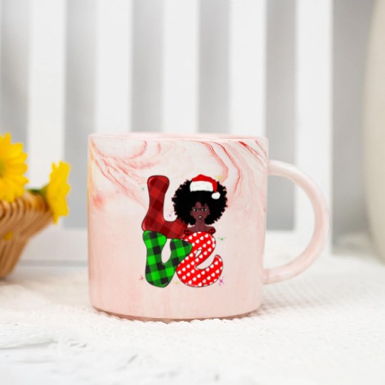 Black African Girl American Melanin Christmas Sant Marble Mugs
