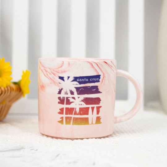 Cool Santa Cruz California Surfing Fan Beach Palm Marble Mugs