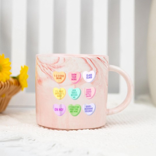 Teacher Valentines Day Conversation Heart School Marble Mugs