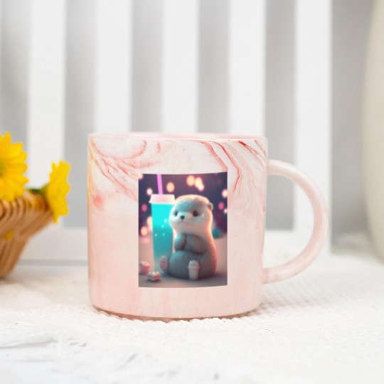 Kawaii Otter Pet Otter Drinking Boba Tea Marble Mugs
