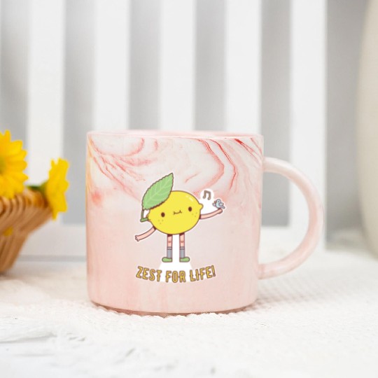 Cute Lemon and Bird Zest For Life Marble Mugs