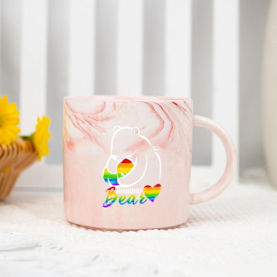 Women Mommy Bear Rainbow Flag Pride Gay LGBT Marble Mugs