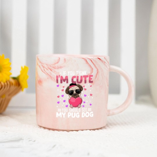 Pug Dog Heart Valentine's Day Animal For Womens Marble Mugs