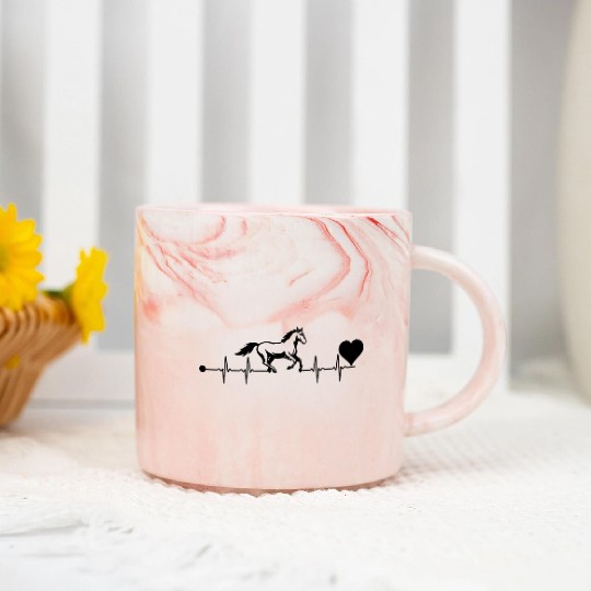 Heart beat with horse Marble Mugs