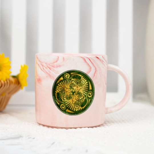 Sleeping kittens, gold on green Marble Mugs