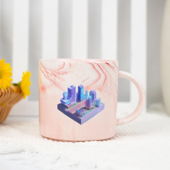 Miniature City - 3D Isometric Vaporwave Marble Mugs