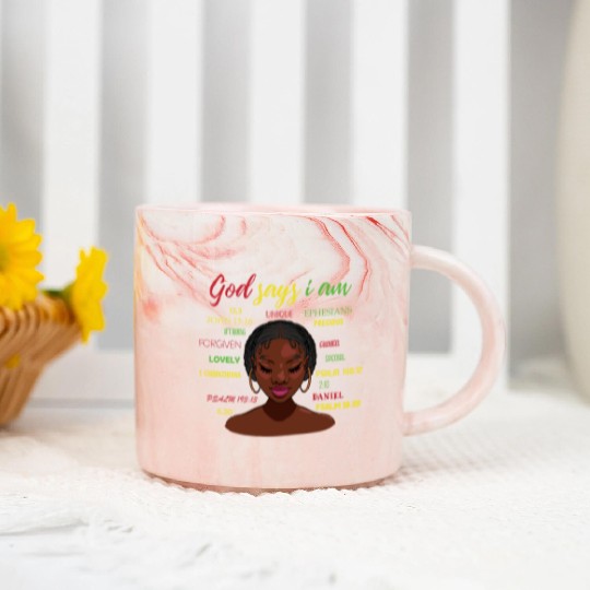 African American Girl God Says I Am Black Pride Marble Mugs
