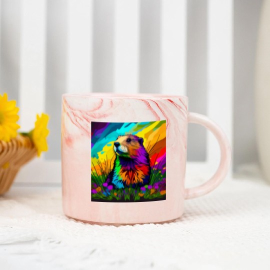 multicolor groundhog.groundhog day ,groundhog gift Marble Mugs