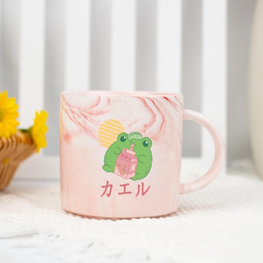 Strawberry Milk Frog Japanese Marble Mugs