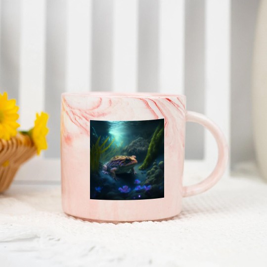 A toad in a creek the toad has blue glowing eyes Marble Mugs