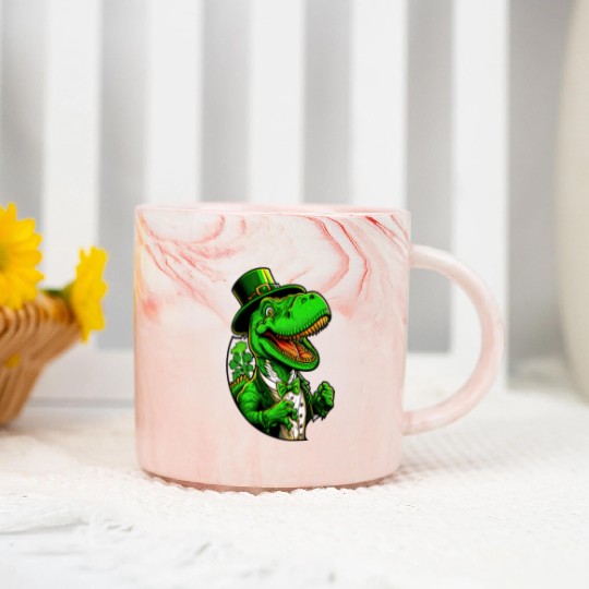 St Patricks Day T-rex Dinosaur With Top Hat Marble Mugs
