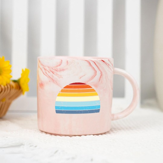 Vintage Distressed Retro Sunset | Red Yellow Blue Marble Mugs