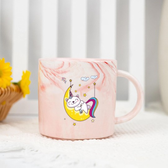 Unicorn pony cat on the moon, magic sleeping time Marble Mugs