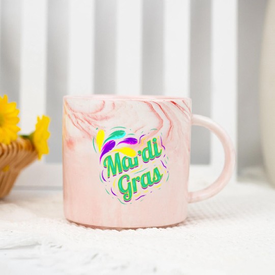 Green Lettering For Mardi Gras Marble Mugs