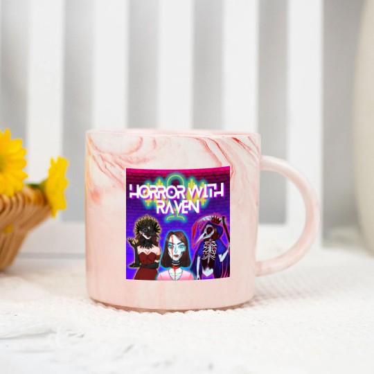 HORROR WITH RAVEN PODCAST BRIGHT RETRO Marble Mugs
